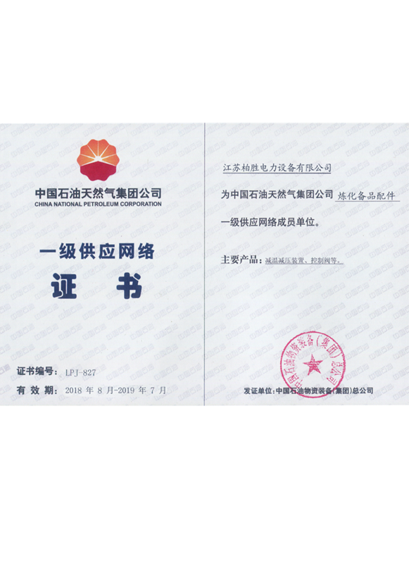 中国石油天然气集团公司一级供应商证书